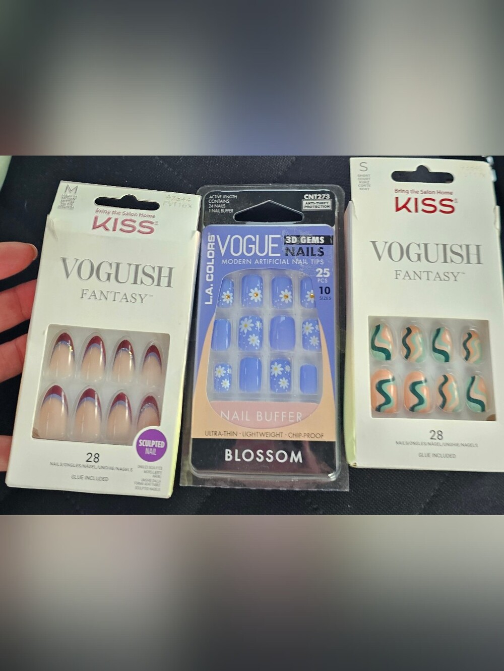 Kiss Vogish Fantasy Nude Nails with Burgundy and Periwinkle Tips
